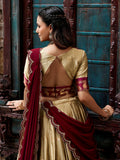 Dazzling Golden Zari Woven Silk Festival Wear Half Saree Lehenga Choli