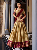 Dazzling Golden Zari Woven Silk Festival Wear Half Saree Lehenga Choli