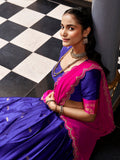 Fascinating Navy Blue Zari Woven Silk Festival Wear Half Saree Lehenga