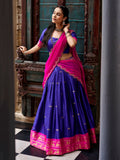 Fascinating Navy Blue Zari Woven Silk Festival Wear Half Saree Lehenga