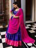 Fascinating Navy Blue Zari Woven Silk Festival Wear Half Saree Lehenga