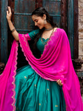 Lovely Teal Green Zari Weaving Silk Festival Wear Half Saree Lehenga