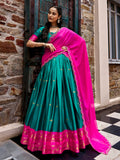 Lovely Teal Green Zari Weaving Silk Festival Wear Half Saree Lehenga