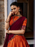 Grand Orange Zari Woven Silk Festival Wear Half Saree Lehenga