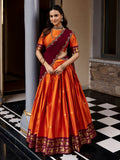 Grand Orange Zari Woven Silk Festival Wear Half Saree Lehenga
