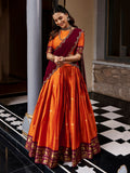 Grand Orange Zari Woven Silk Festival Wear Half Saree Lehenga