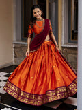 Grand Orange Zari Woven Silk Festival Wear Half Saree Lehenga