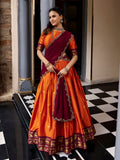 Grand Orange Zari Woven Silk Festival Wear Half Saree Lehenga