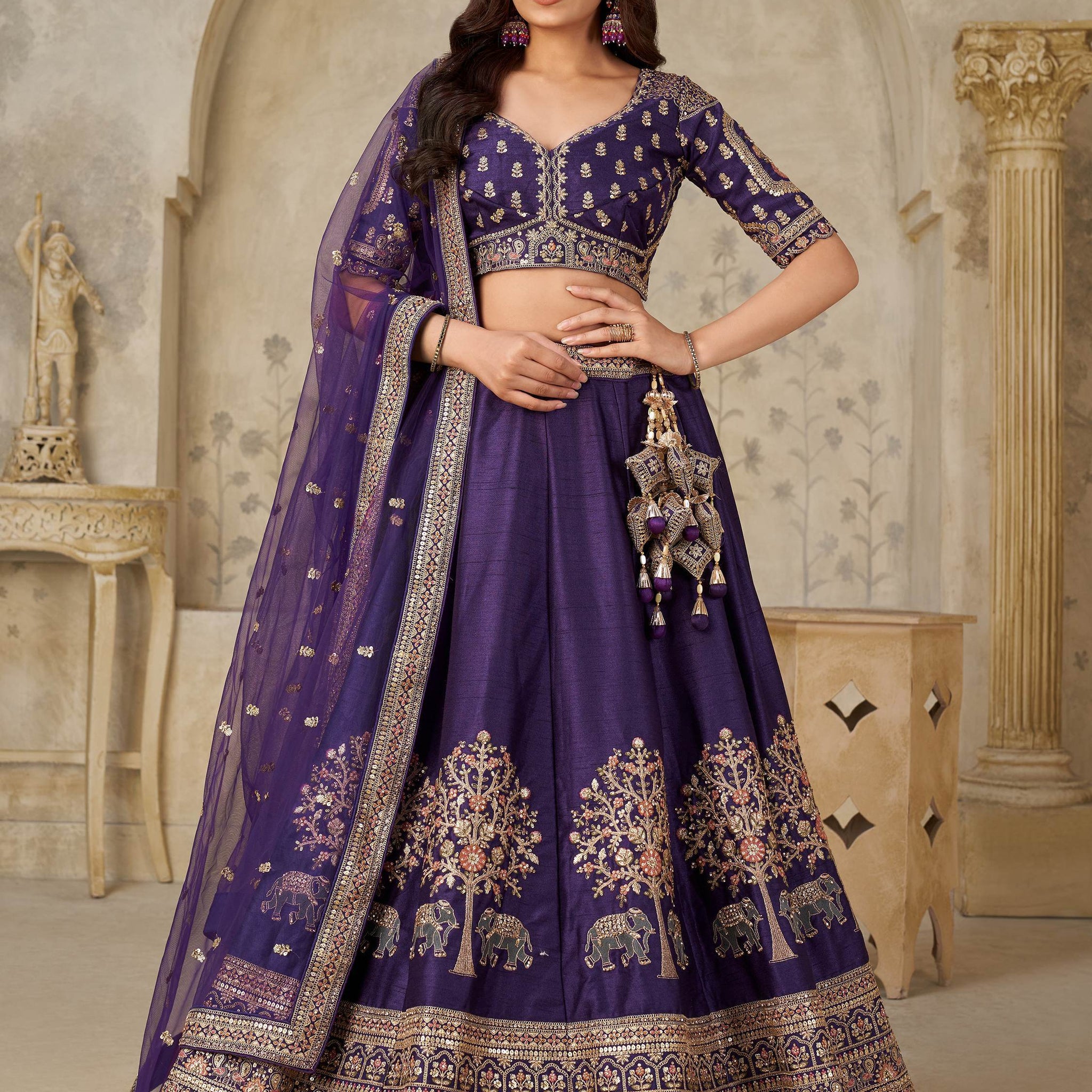 Beautiful Purple Zari Embroidery Silk Bridesmaid Lehenga Choli With Dupatta