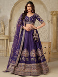 Beautiful Purple Zari Embroidery Silk Bridesmaid Lehenga Choli With Dupatta