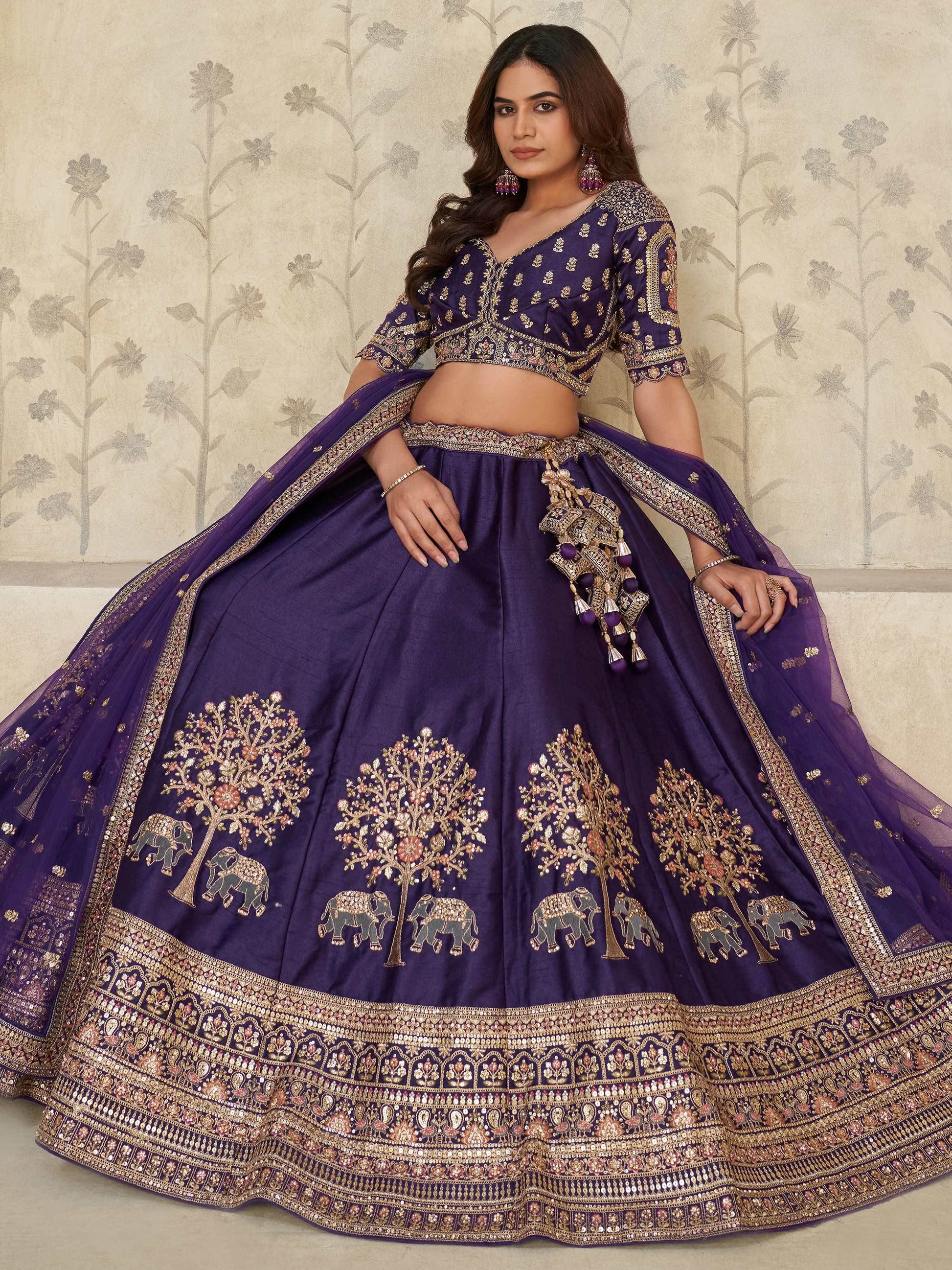 Beautiful Purple Zari Embroidery Silk Bridesmaid Lehenga Choli With Dupatta