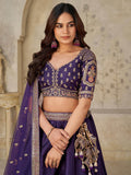 Beautiful Purple Zari Embroidery Silk Bridesmaid Lehenga Choli With Dupatta