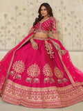 Attractive Rani Pink Thread Embroidery Silk Engagement Wear Lehenga Choli