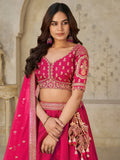 Attractive Rani Pink Thread Embroidery Silk Engagement Wear Lehenga Choli