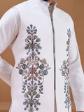Striking White Embroidered Viscose Silk Wedding Wear Men Kurta Pant With Jacket