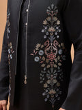 Regal Black Floral Embroidery Viscose Silk Sangeet Wear Men Kurta Pant With Jacket