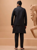 Regal Black Floral Embroidery Viscose Silk Sangeet Wear Men Kurta Pant With Jacket