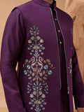 Gorgeous Purple Thread Work Viscose Silk Men Engagement Wear Kurta Pant With Jacket