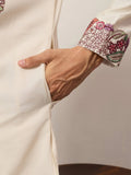 Amazing Off-White Multi Thread Work Viscose Silk Festive Wear Men's Kurta Set