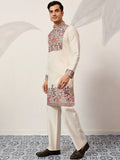 Amazing Off-White Multi Thread Work Viscose Silk Festive Wear Men's Kurta Set
