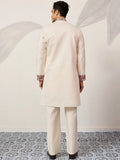 Amazing Off-White Multi Thread Work Viscose Silk Festive Wear Men's Kurta Set