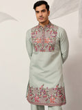 Great Pista Green Sequins Work Viscose Silk Event Wear Men's Kurta Set