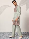 Great Pista Green Sequins Work Viscose Silk Event Wear Men's Kurta Set