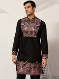 Wonderful Black Thread Work Viscose Silk Evening Wear Men's Kurta Set