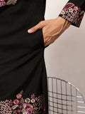 Wonderful Black Thread Work Viscose Silk Evening Wear Men's Kurta Set