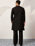 Wonderful Black Thread Work Viscose Silk Evening Wear Men's Kurta Set