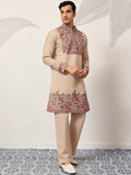 Classy Beige Thread Embroidery Viscose Silk Marriage Wear Men's Kurta Set