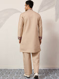 Classy Beige Thread Embroidery Viscose Silk Marriage Wear Men's Kurta Set