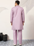 Stunning Lavender Floral Embroidered Viscose Silk Engagement Wear Men's Kurta Set