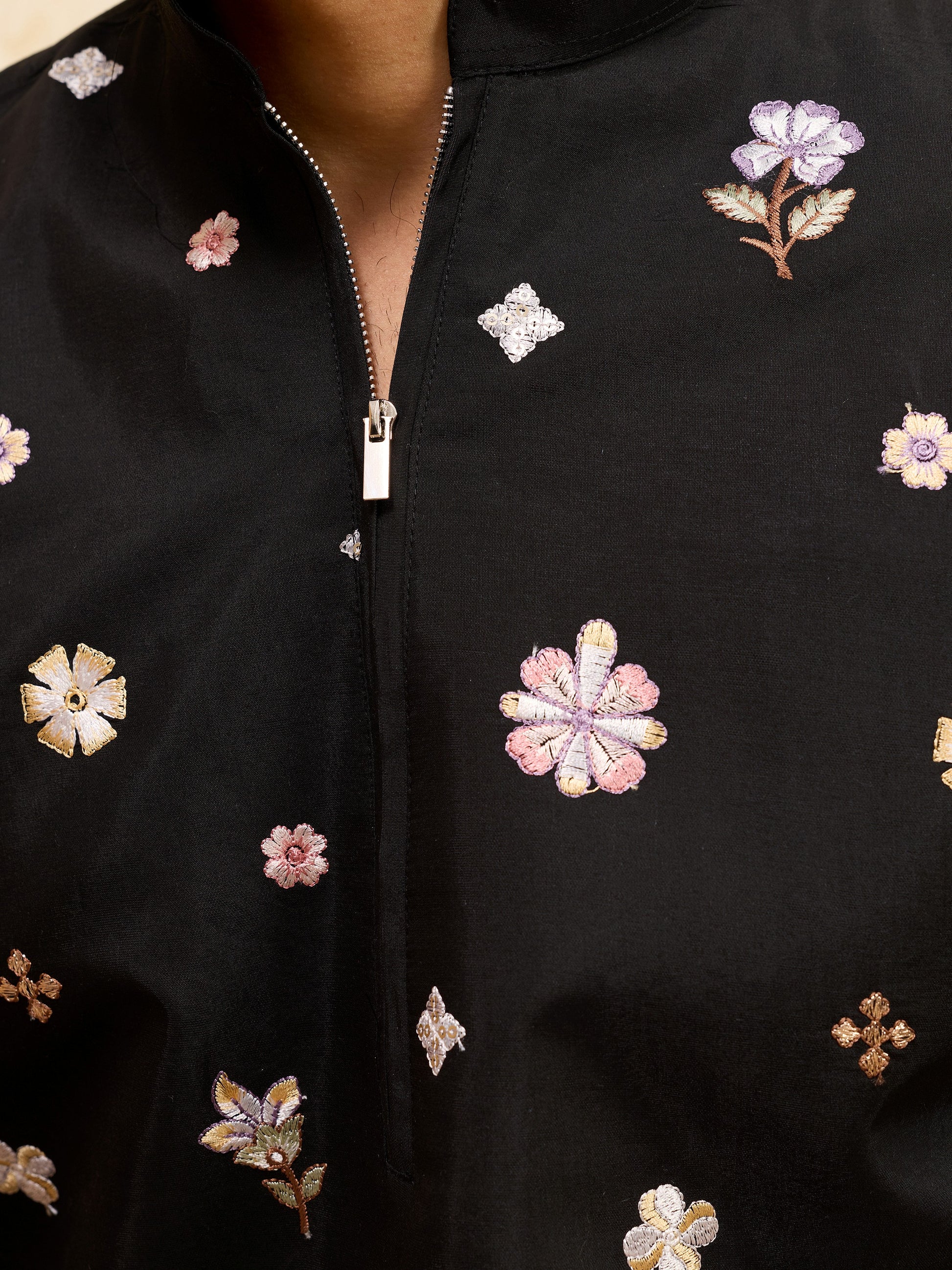 Glorious Black Multi Thread Work Silk Function Wear Men's Kurta