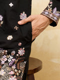 Glorious Black Multi Thread Work Silk Function Wear Men's Kurta