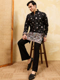 Glorious Black Multi Thread Work Silk Function Wear Men's Kurta