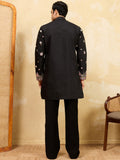 Glorious Black Multi Thread Work Silk Function Wear Men's Kurta
