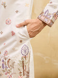 Fantastic White Thread Embroidery Silk Festive Wear Men's Kurta