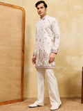 Fantastic White Thread Embroidery Silk Festive Wear Men's Kurta