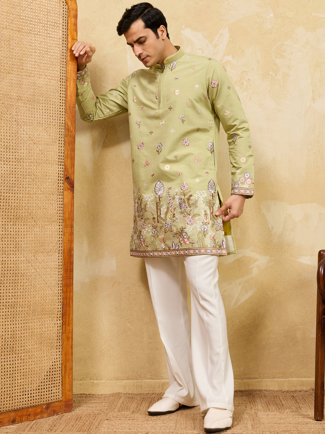 Graceful Pista Green Embroidered Silk Event Wear Men's Kurta