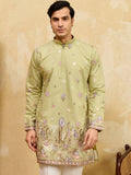 Graceful Pista Green Embroidered Silk Event Wear Men's Kurta