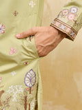 Graceful Pista Green Embroidered Silk Event Wear Men's Kurta