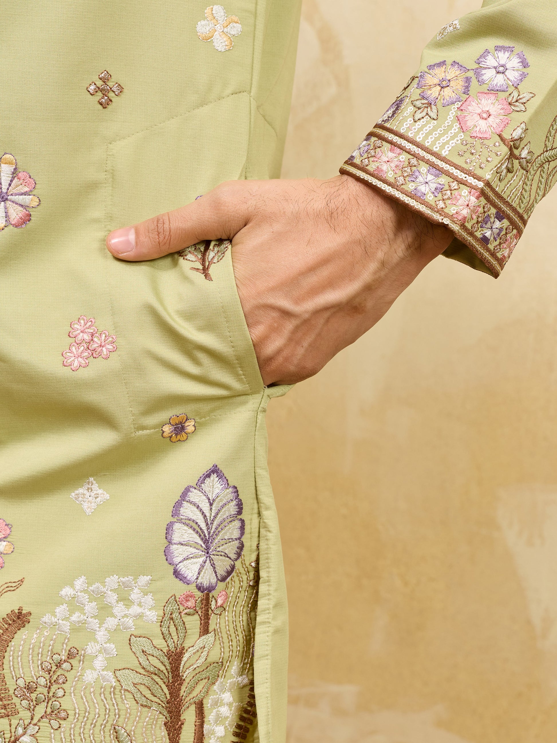 Graceful Pista Green Embroidered Silk Event Wear Men's Kurta