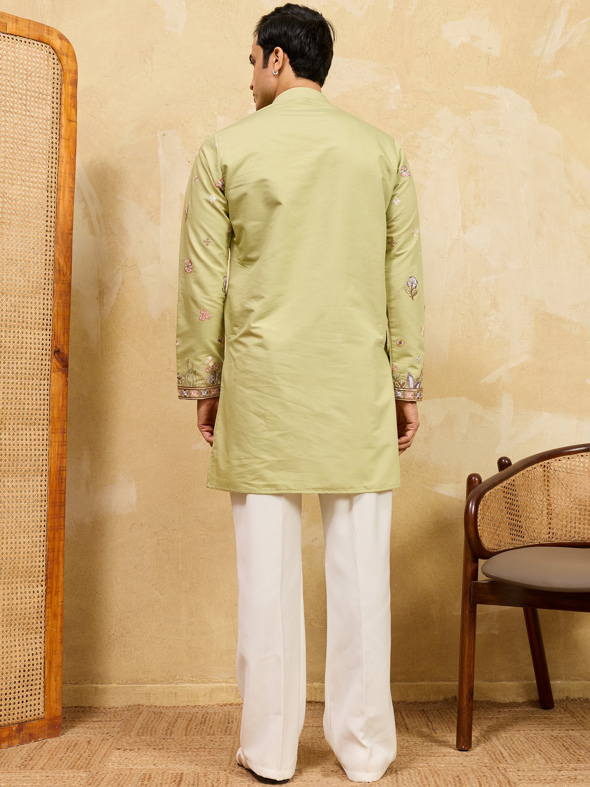 Graceful Pista Green Embroidered Silk Event Wear Men's Kurta