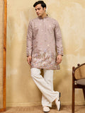 Gorgeous Beige Sequins Work Silk Traditional Men's Kurta