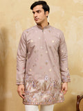Gorgeous Beige Sequins Work Silk Traditional Men's Kurta