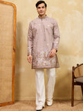 Gorgeous Beige Sequins Work Silk Traditional Men's Kurta