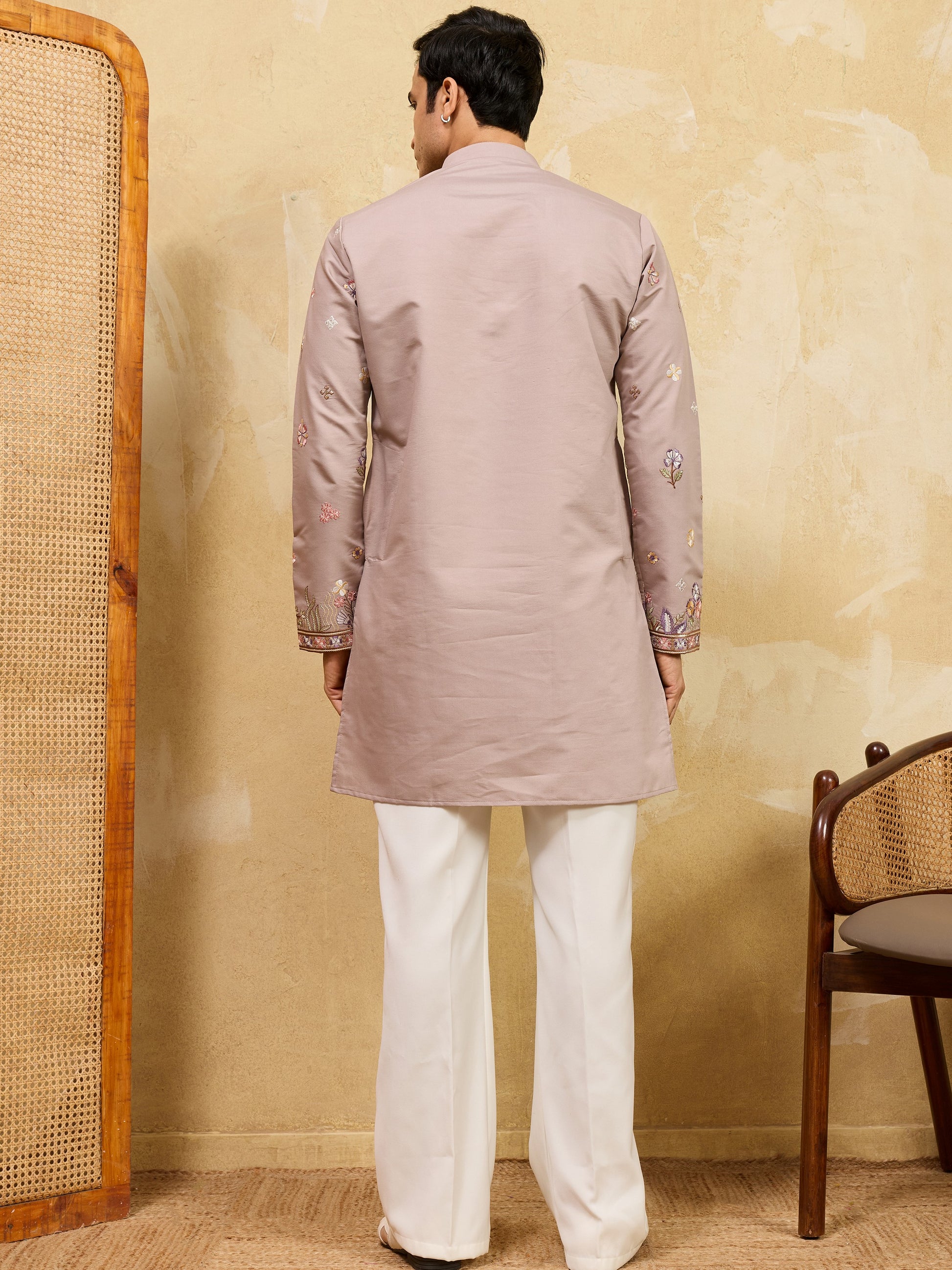 Gorgeous Beige Sequins Work Silk Traditional Men's Kurta