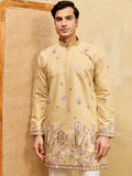 Magnificent Yellow Multi Thread Work Silk Haldi Wear Men's Kurta