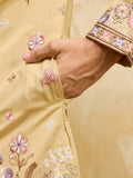 Magnificent Yellow Multi Thread Work Silk Haldi Wear Men's Kurta